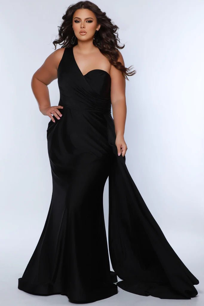 Beaded Black Lace Long Sleeve Plus Size Prom Dress - Xdressy